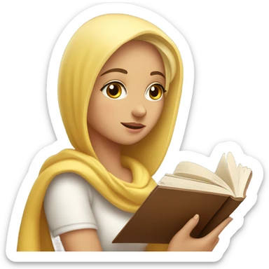 Chica rubia tapada con una manta sobre su cabeza leyendo un libro sticker