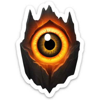 Eye of Sauron with glowing orange iris, set in a dark tower of Mordor sticker
