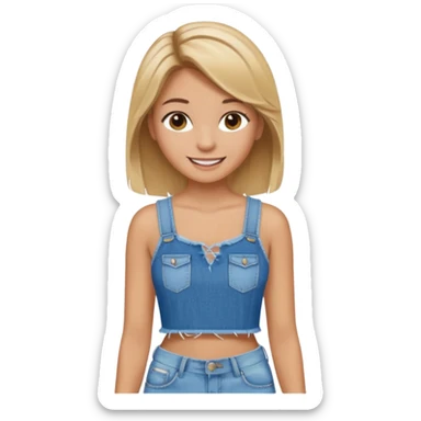preppy teen girl, tan, blonde highlights, brown hair, long eyelashes, beach aesthetic, wearing cute clothes, sexy, wearing ripped blue jeans with a crop top sticker