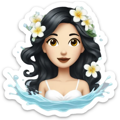 Pretty young Lady with black hair flowers in hair white dress surrounded by flowing water sticker