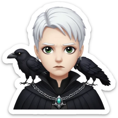 necromancer with black raven outfit wihte hair sticker