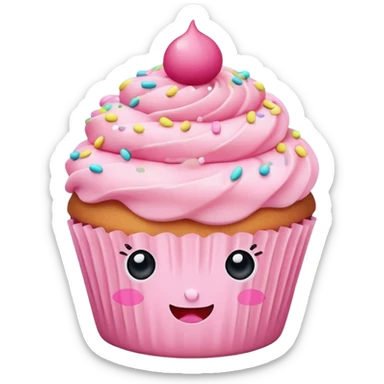 cupcake with pink icing, cute face sticker