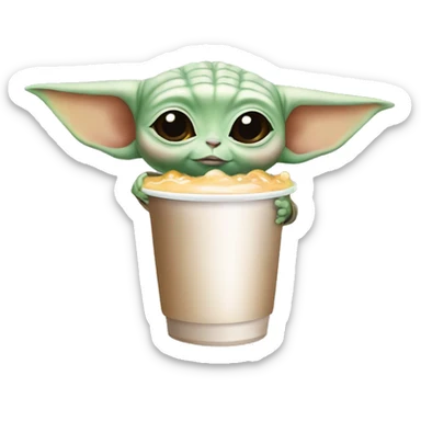 Baby yoda drinking Bubbletea sticker