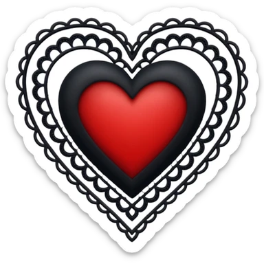 black heart with red center and white lace sticker