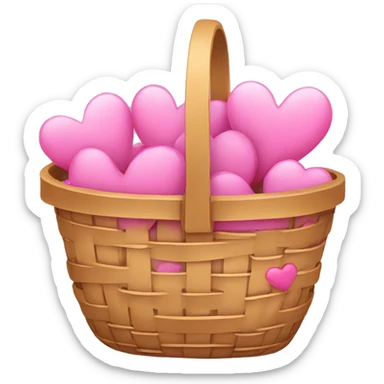 a pink basket with hearts sticker