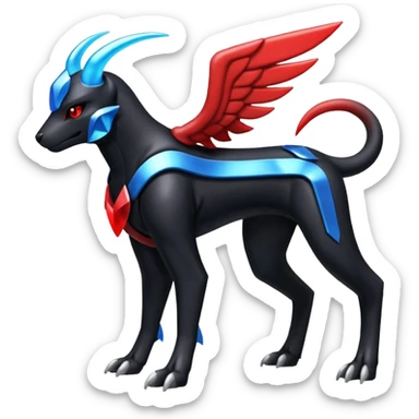 Shiny Metallic Alloy Onyx-Houndoom-Zekrom-Genesect-Pokémon-Fakémon-hybrid-creature sticker