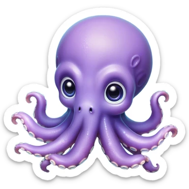 Cinematic Cute Shy Baby Octopus Portrait Emoji, Tentacles tucked slightly inward in an adorably bashful pose, featuring a softly glowing, round light blue-purple body with enormous, soulful eyes peering out timidly, Simplified yet irresistibly adorable features, highly detailed, glowing with a delicate, soothing marine radiance, high shine, quiet yet expressive, stylized with an air of gentle mystery, soft glowing outline, capturing the essence of a tiny, shy deep-sea creature that seems as if it could slowly peek out and explore the world with cautious curiosity! sticker