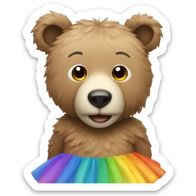 A bear wearing a rainbow tutu sticker