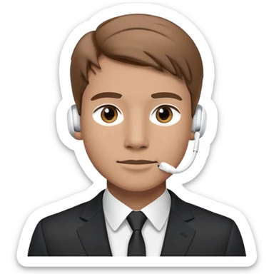 Man with light brown hair in a suit with AirPods in sticker
