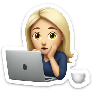 tired french girl with laptop drinking a lot of coffee sticker