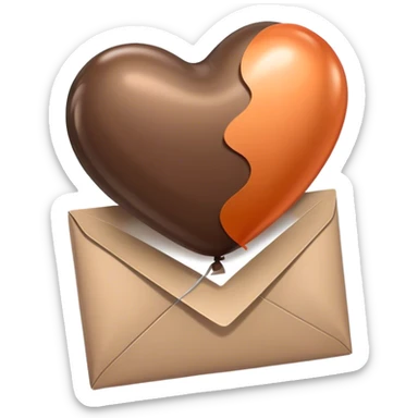 dark brown love letter in drak beige and dark orange metallic heart-shaped balloons sticker
