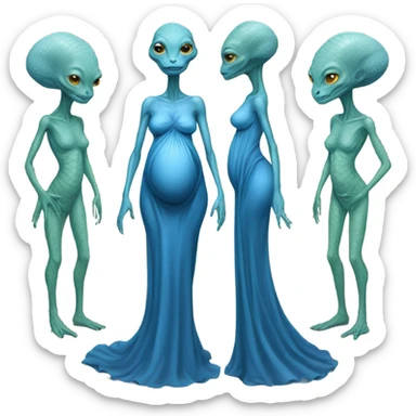 Pregnant Reptilian alien woman, full body in blue dress sticker
