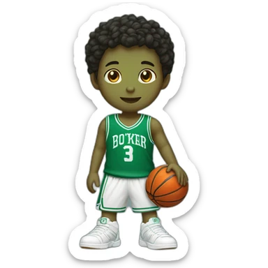 a boy playing basketball with number 3 shirt and the color is green, boy's skin color is same with chinese sticker