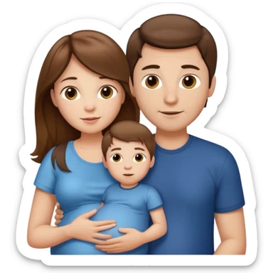 Pregnant woman with long brown hair and fair skin, and man with short brown hair and fair skin, and a small boy with light brown hair and fair skin.

 sticker