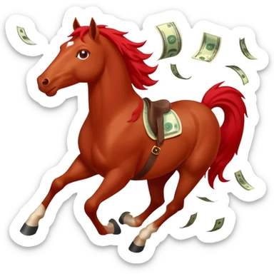 red horse agressive running money greeting below sticker