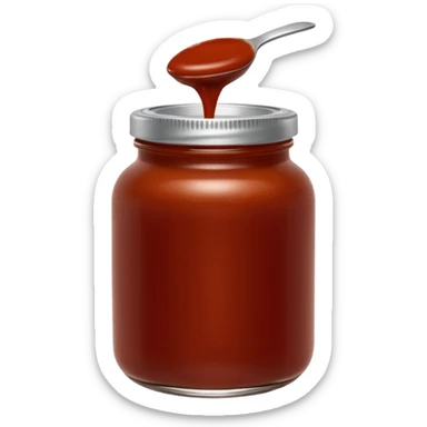 enchilada sauce in glass jar, rich reddish-brown, smooth thick glossy sauce, visible texture, deep earthy red, simple jar, closed or open lid, no label, no spoon, no garnish, no faces, clean 3D, soft shadows, transparent background, emoji scale sticker