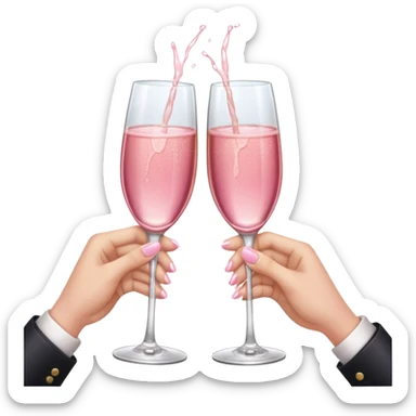 champagne glasses with pink champagne giving cheers with two hands with five fingers sticker