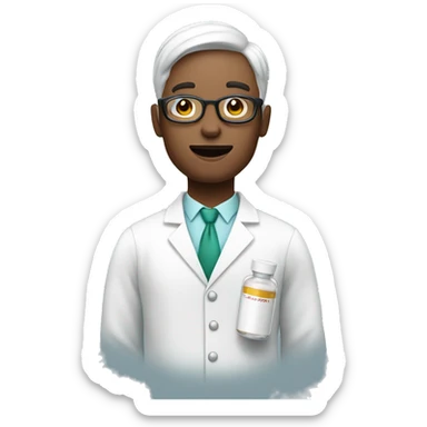 pharmacist with white skin holding a pill  sticker
