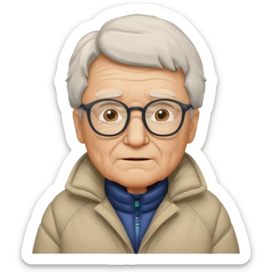 old man in puffy winter coat, wearing glasses sticker