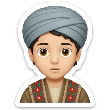 Creat a afghan boy with afghan pacol hat one the head sticker