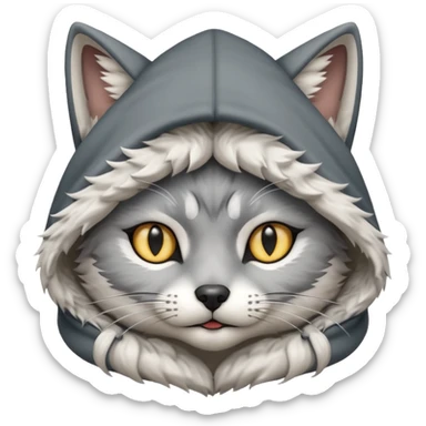 a cat with a wolf's hood on its head
 sticker