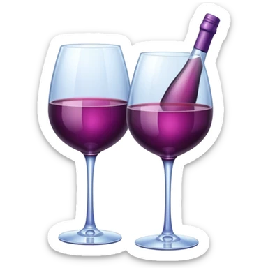 Realistic sparkling diamond glam bottle of Purple Wine and matching long stem wine glass. sticker