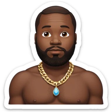 Rick Ross with dark brown hair, shirtless with necklace sticker