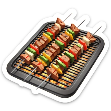grilled shish kebab object icon, meat skewers with grill marks, 3D cartoon, mobile game icon style, clean background, no text, no watermark
 sticker
