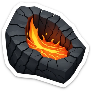 Cracked coal fragment glowing from within with faint lava veins and drifting ash particles. sticker