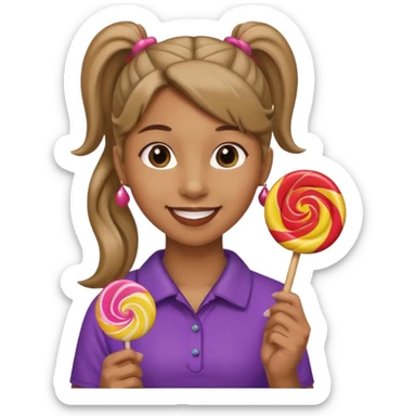 Using this emoji 🥹 make me one with ponytail hair holding a lollipop in each hand sticker