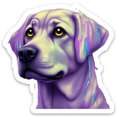 .Zombie_ Vaporwave black holographic oilslick zombie yellow Labrador zombie dog yellow caution tape graffiti stripes iridescent blue purple mane yellow stripes sticker
