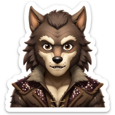 Werewolf from Van Helsing with brown fur, dark brown sequin outfit sticker