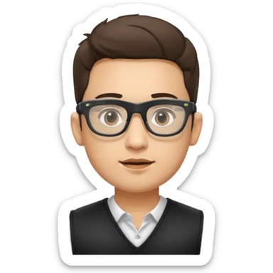 Man from the shoulder up, facing the audience. Wearing a black vest and AR glasses that look like google glasses.  sticker