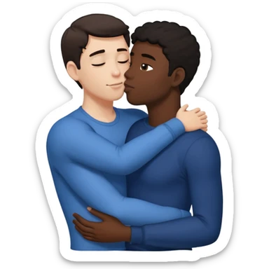White dark hair male and black male, in love passionate kiss, snuggle, groping each other,full body view  sticker