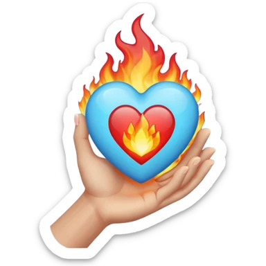 Light Blue heart with fire hand sticker