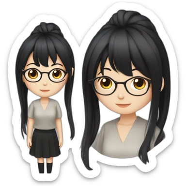 Chinese girl-Light skin - long straight black hair - bangs - Rimless glasses - Ruiyang - Neutral - Dark pupils - High nose - drooping mouth - Dark clothes - Rational - confident sticker