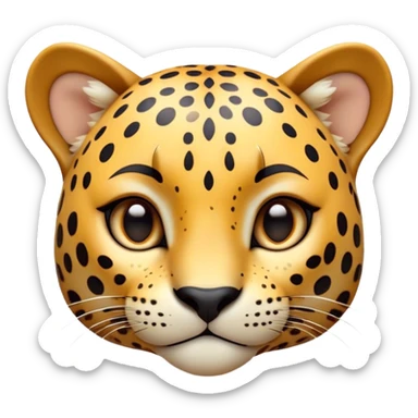 Cinematic Cute Jaguar Portrait Emoji, Head tilted playfully and inquisitively, with a smooth, agile form accented by delicate spotted patterns and round, sparkling eyes full of charm, Simplified yet irresistibly adorable features, highly detailed, glowing with a warm, inviting wild glow, high shine, affectionate and lively, stylized with a touch of whimsical feline grace, soft glowing outline, capturing the essence of a mischievous yet loving jaguar that feels like it could pounce out of the screen into your arms! sticker