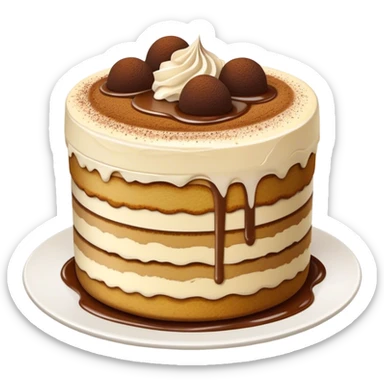 Tiramisu Cinematic Realistic Tiramisu Dessert Emoji, depicted as a delightfully messy, layered tiramisu with coffee-soaked sponge and mascarpone cream, rendered with rich textures and warm, indulgent lighting. sticker
