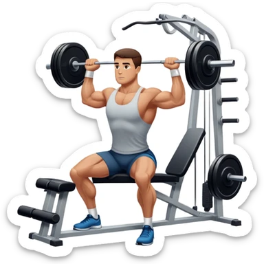 A focused athlete using a gym machine, lifting weights with determination. The gym has modern equipment, mirrors reflecting strength, and a motivating atmosphere. The athlete's concentration shows dedication and commitment to fitness sticker