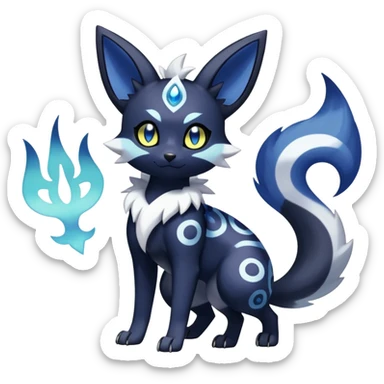 Shiny Exotic Badass Colorful Ethereal Royal Mysterious Gothic Meowstic-Umbreon-Pokémon-Fakémon-hybrid-creature (full body) with random pattern-markings sticker