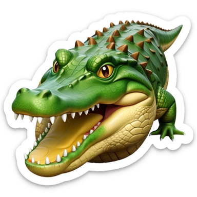 cinematic-crocodile-realistic-full-body-on all fours-emoji,-massive-scaled-body-partially-submerged-in-shallow-water,-head-tilted-dramatically,-rough-green-and-brown-hide-textured-with-deep-ridges,-simplified-yet-realistic-focused-features, head held high sticker