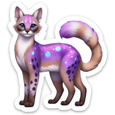 Colorful black-violet-indigo-purple-gradients nebulae nebula starry galactical shiny white-stars-spotted glorious iridescent divine exotic beautiful realistic caracal-civet-sergal-oncilla-animal-Fakémon-hybrid-fursona (full body) sticker