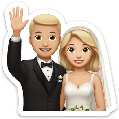 newlywed couple waving sticker