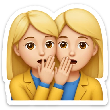 Emoji of two people, one whispering into the other’s ear with a hand covering their mouth. Surprised reaction. Simple emoji style, flat design, bright colors, thick outlines. sticker