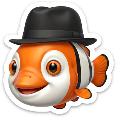 Clownfish with a black fedora, smiling sticker