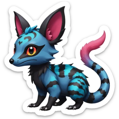 Rare exotic cute epic aesthetic gothic colorful Salandit-Eevee-Civet-species-Fakemon-hybrid-creature, with markings, full body sticker