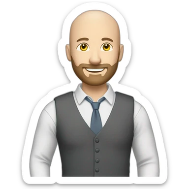 good looking caucasian male with small beard and almost bald smart casual holding papers sticker