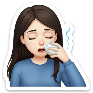 girl with long dark brown hair and pale skin hungover vomiting sticker