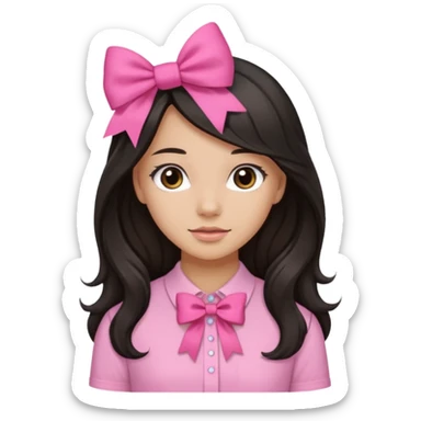 Pretty girl with long black straight kinda wavy hair with pink bow,pink shirt,and light brown skin color sticker