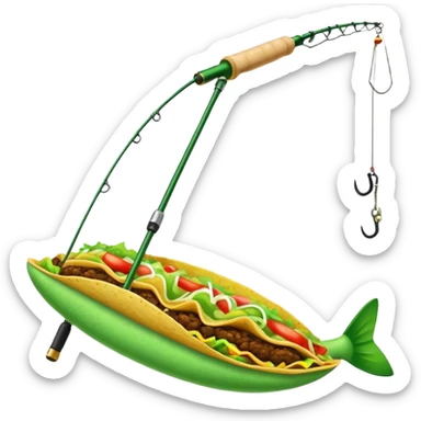 Fishing rod with a taco on the end of it sticker